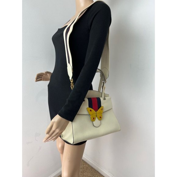 GUCCI Linea Medium Totem Web Stripped Yellow Butterfly Top Handle Bag - Picture 3 of 12